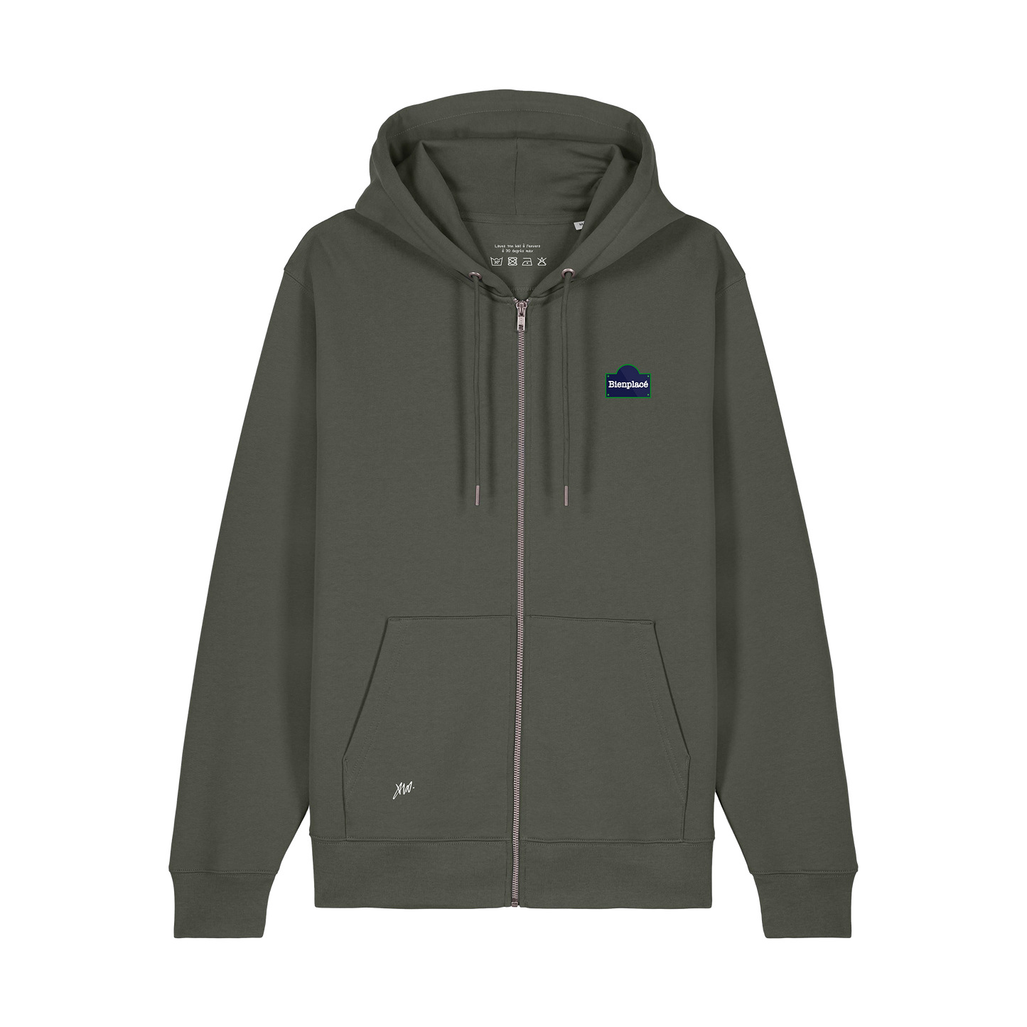Hoodie zip Bienplacé Classic coeur Vert